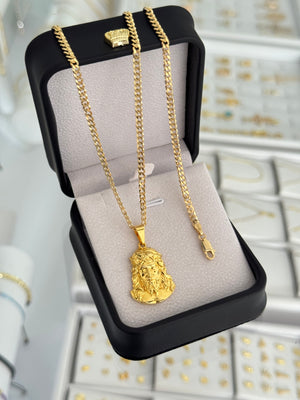 Conjunto rostro de cristo G (cadena y pulsera cuban link it 3.1mm 65 / 19.5cms + dije)