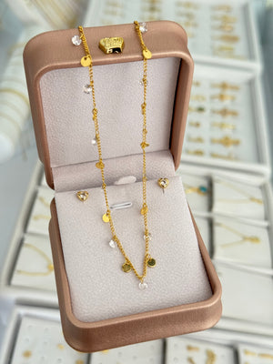 Conjunto cadena cubana circonias 45cms + arete corazón cristal