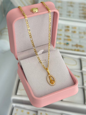 Cadena 3x1 pave 3mm 50cms + Dije sagrado corazón de maría circonias