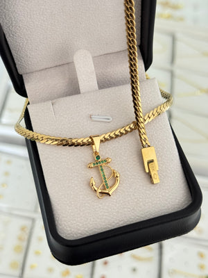 Conjunto ancla emerald (cadena y pulsera serpiente 4mm alta gama + dije)