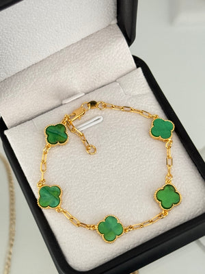 Pulsera eslabones trébol verde