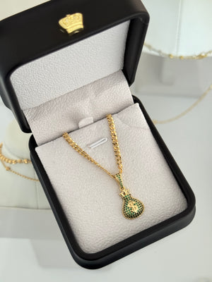 Cadena cuban link IT  3.1mm 65cm + Dije bolsa de dinero verde