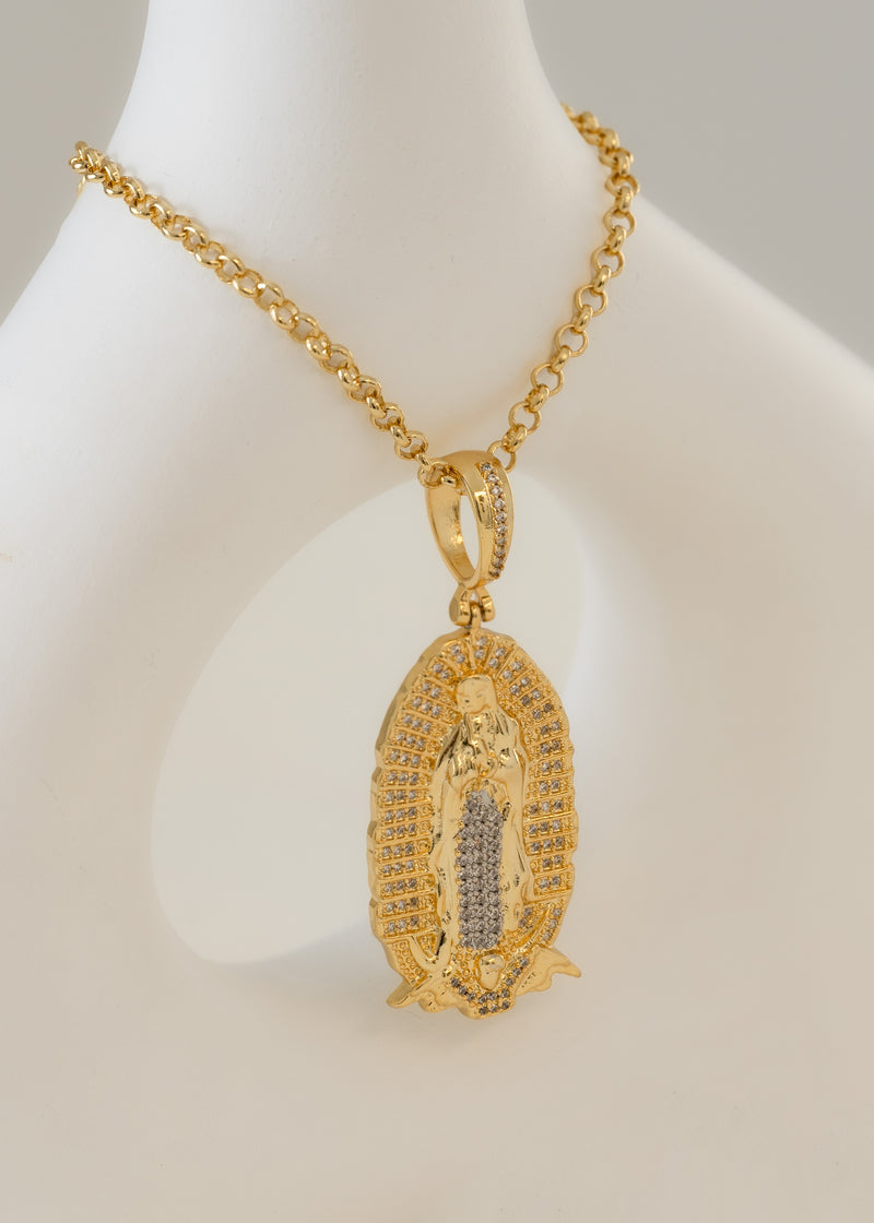 Cadena Aros 3 mm 65 cms + Dije Nuestra Señora de Guadalupe Circonias