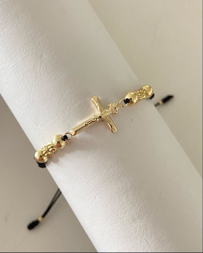 Pulsera Cruz con Balines #4 y #5 lisos y diamantados