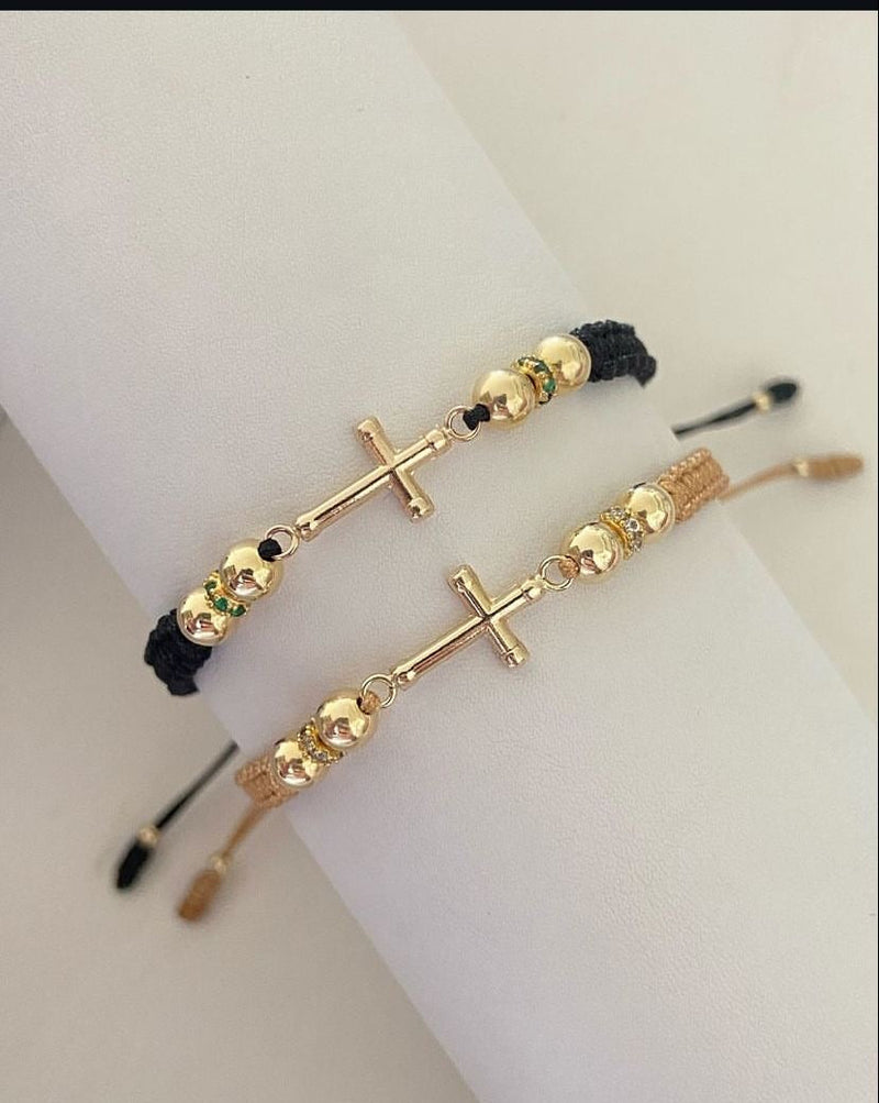 Juego pulsera cruz con balines #5. X2