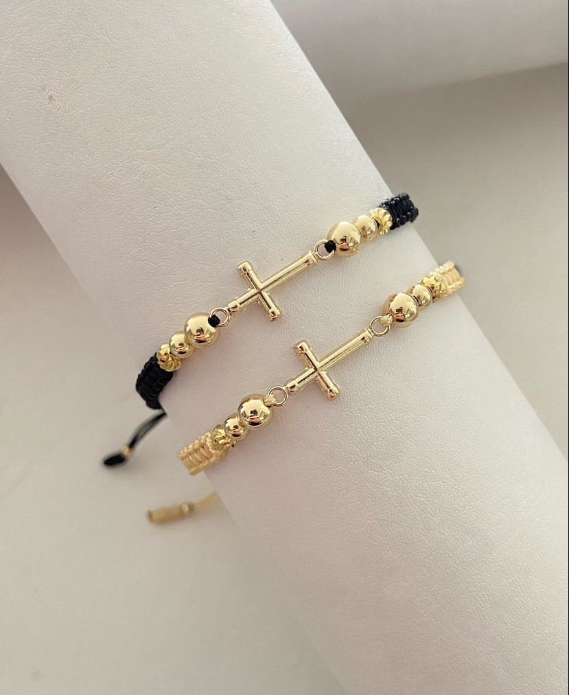 Juego pulsera dije cruz con balines #4, #5, #6 italiano. X2
