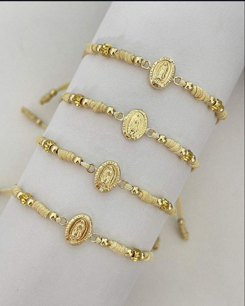 Pulsera virgen de Guadalupe con balines #4 lisos e italianos.