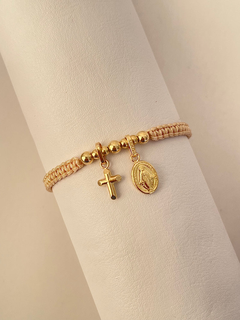 Pulsera dije virgen Milagrosa y Cruz